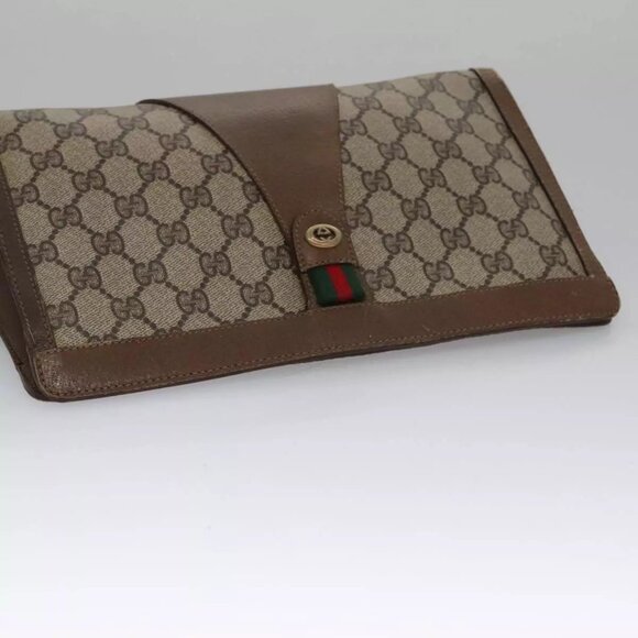 GUCCI GG Supreme Web Sherry Line Clutch Bag PVC Beige Red 89 01 033 Auth - Picture 7 of 13